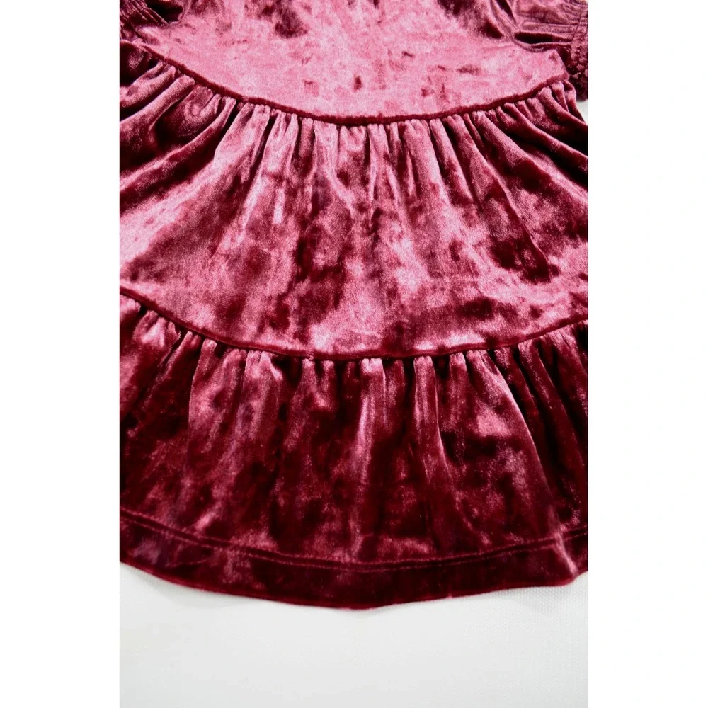 Oshkosh Baby B'gosh Girl's Burgundy‎ Short Sleeve Velvet Dress Size 3M Months